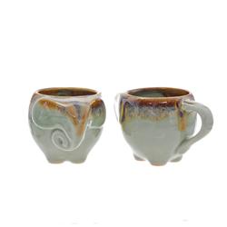 Hand Crafted Celadon Elephant Mug Pair (DEC-177)