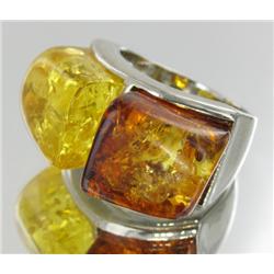 80ct Baltic Amber White Gold Vermeil Ring (JEW-1790)