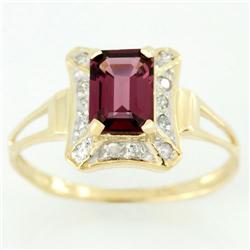 1.34Ct Rhodolite & 14 Genuine Diamond 9K Gold Ring (JEW-9046X)