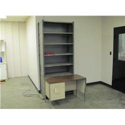 Desk and Metal Shelf