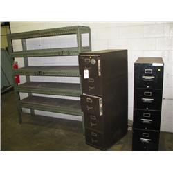 Shelving, (2) File Cabinets
