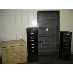 Storage Cabinet, Shelving, (2) Filing Cabinets
