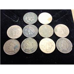 10 Assorted Indian Head Cents (Some Corrosion)