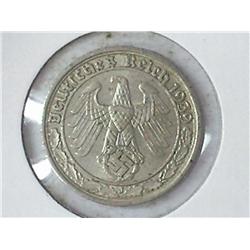 1939-J German 50 Pfennig With Swastika