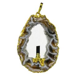 49ct Carved Druzy Agate Tourmaline Pendant Super Sparkler Gold Vermeil (JEW-1737)