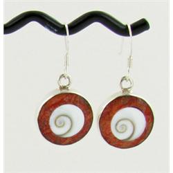 Sterling Red Coral & Shell Earrings (JEW-1396)