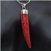 Excellent red coral horn necklace/pendant set with sterling silver; $445 retail (JEW-200)