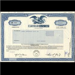 1990s Carnagie Bancorp Stock Certificate Scarce (COI-3444)
