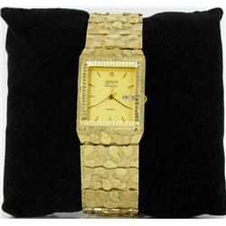 10K Gold Mens Geneve Nugget Watch Retail $6500 (WAT-155)