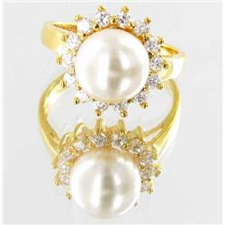 16ctw Lab Diamond/Pearl 22k Gold Vermeil Ring (JEW-2125)