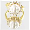 Image 1 : 16ctw Lab Diamond/Pearl 22k Gold Vermeil Ring (JEW-2125)