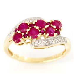 1.20Ct Natural Ruby & 12 Diamond 9K Gold Ring (JEW-9078X)