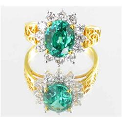 22ctw Lab Dia/Emerald 22k Gold Vermeil Ring (JEW-2107)