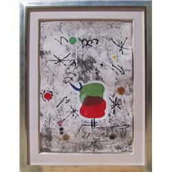 Joan Miro, Serie Personages i estels 54, Etching with Collage