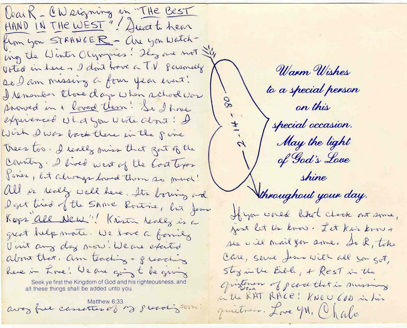 Charles ''Tex'' Watson Prison Letter