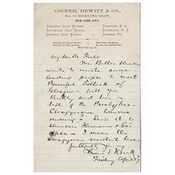 Hewitt Writes On Imprinted Cooper And Hewitt & Co. Letterhead