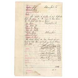 An Interesting Jay Cooke Signed Charter Of Incorporation Of The Ogontz Fishing Club Also Signed By S