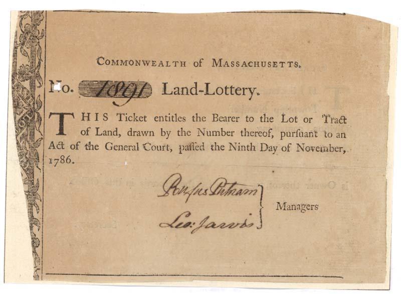 A Rare Massachusetts Land Lottery Ticket Signed By Rufus Putnam
