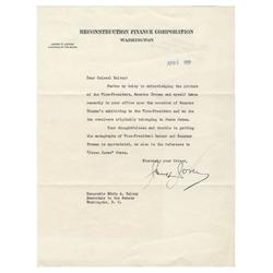 The Chairman of the Reconstruction Finance Corporation Writes to Senate Secretary Edwin A. Halsey Du