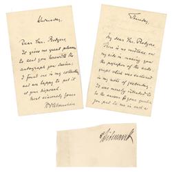 Two Letters From German Ambassador Alvensleben Accompanied By The Signature Of Otto Von Bismarck
