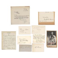 LOT OF 10 LITERARY FIGURES’ AUTOGRAPHS