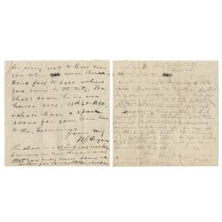 William Jennings Bryan ALS Penned On The Verso Of A Letter Written By His Wife Mary