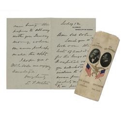 Levi P. Morton Als Accompanied By A Ribbon From His 1888 Vice-presidential Campaign