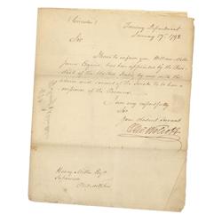 Treasury Circular Signed by Oliver Wolcott, Jr. and Franked by Joseph Nourse