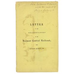 Printed Shareholders Letter Signed By Josiah Quincy Jr. For Presentation To Pres. Fillmore