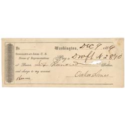 Bank Check Signed By American Financier & Politician Oakes Ames