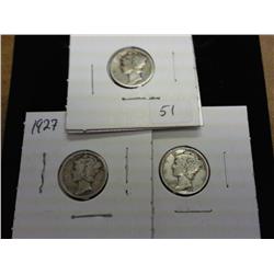 1924, 27 And 29 Mercury Dimes