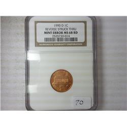 Error 1990-D Lincoln Reverse Strike Through