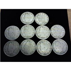 10 Assorted Liberty "V" Nickels