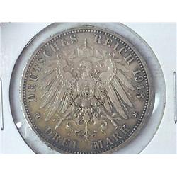 1913-A German Prussia 3 Marks (Silver)