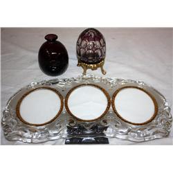 3 Pc. Mikasa Frame, Bohemian Crystal Eg, & Vase