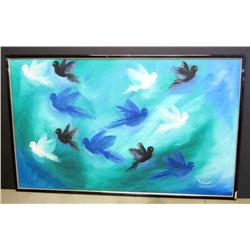 Framed Oil on Canvas of Birds in Flight