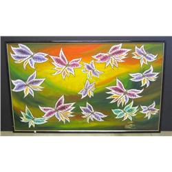 Framed Oil on Canvas of Butterflies