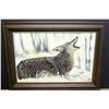 Image 1 : Framed Oil on Canvas of Coyote in the Snow