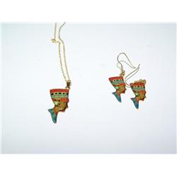 Nefertiti Gold Pendant & Earrings
