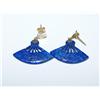 Image 1 : 14K Gold Antique Lapis Lazuli Gemstone Fan Earring