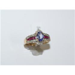 Tanzanite, Ruby, Diamond 14K Gold Ladies Ring