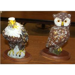 Lot of 2 Wooden Statues 1 of a Eagle & 1 of a Owl