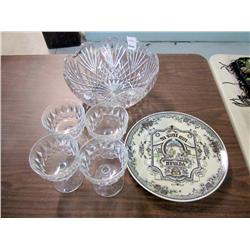 Galway Irish Crystal Bowl & 4 Glasses & Plate