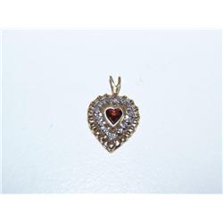 10K Gold Diamond Red Heart Pendant