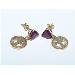 14K Gold 2 Carat Ruby Earrings w/ Crosses
