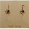Image 1 : 10K Gold Earrings Flower Design w/ Red CZ Stone