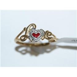 10K Gold Love Ring - Beaded Diamond Red Heart