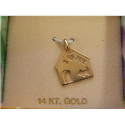 14K Gold Dog House Pendant w/ I Love My Dog