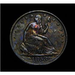 ***RARE  1853-p Arrows & Rays Seated Liberty Half Dollar 50c Grades ms63   RAINBOW TONED!!   RARE***