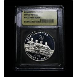 1996-p Olympic Rowing Proof Commemorative Silver Dollar Graded PR70 DCAM